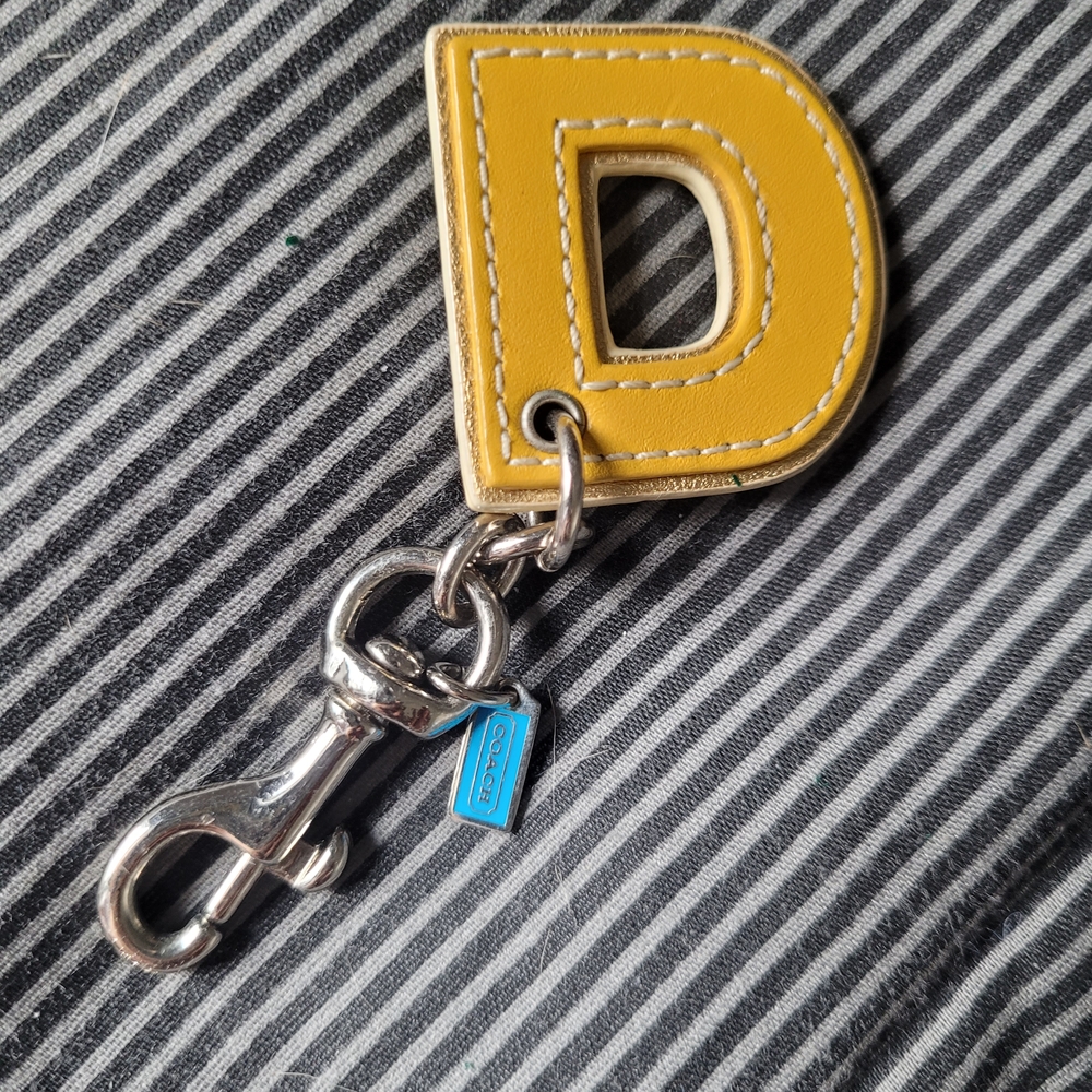 Coach Yellow 'D' Leather Keychain with Silver Hardware